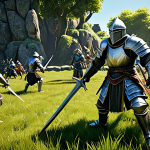 Early Game Grinding**

"A fully clothed Lineage M character (Knight class) in modest armor, battling Goblins on a lush starting island, safe for work, appropriate content, well-formed hands, proper finger count, natural body proportions, family-friendly, professional game art, sunny day."

**