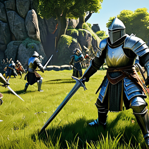 Early Game Grinding**

"A fully clothed Lineage M character (Knight class) in modest armor, battling Goblins on a lush starting island, safe for work, appropriate content, well-formed hands, proper finger count, natural body proportions, family-friendly, professional game art, sunny day."

**